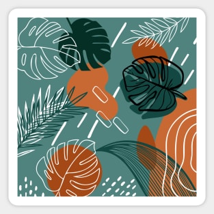 Green and orange tropical leaves Sticker